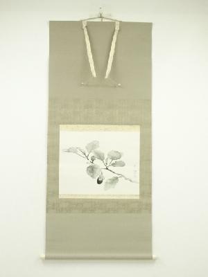 田中青坪筆　秋茄子図　肉筆紙本掛軸（共箱）